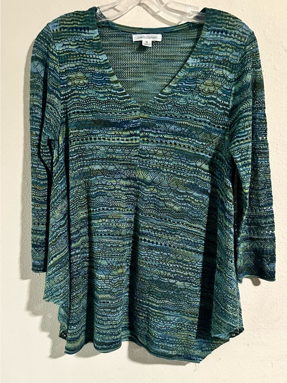 JohnPaulRichard Teal and Navy V-Neck Long Sleeve Knit Top